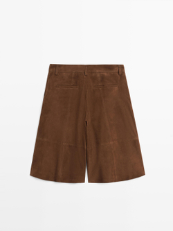 Massimo Dutti Длинные замшевые кожаные шорты-бермуды, коричневый