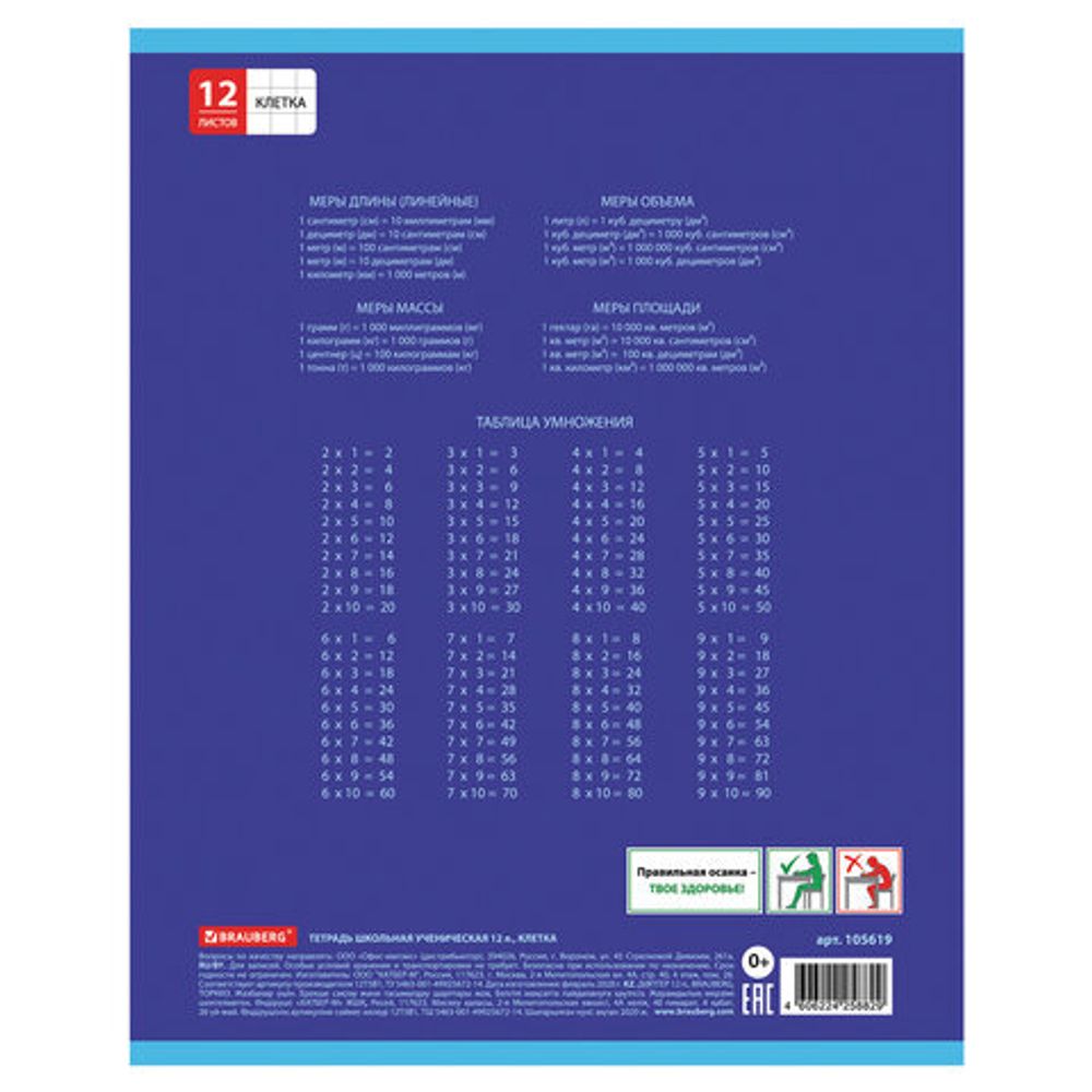 Тетрадь 12 л. BRAUBERG клетка, обложка картон, "УДИВИТЕЛЬНЫЕ ПТИЦЫ", 105619