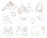 Rabbits and Nostalgic Japanese Scenery. Coloring Book