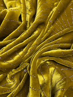 Бархат вискоза с шелком оливковая с разноцветными стразами