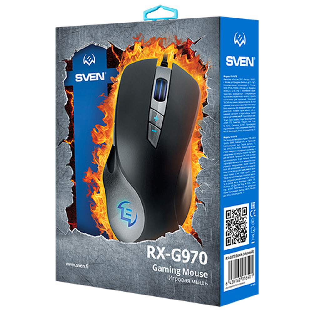 SVEN Игровая мышь RX-G970 USB (6+1кл. 500-4000 DPI, ПО, SoftTouch, подсветка)