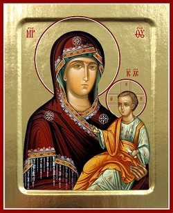 Икона Пресвятой Богородицы, Попская на дереве: 125 х 160 (Синопсисъ)