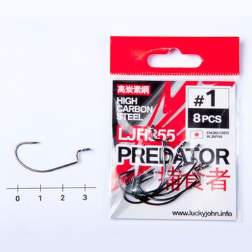 Крючки офсетные Lucky John PREDATOR LJH355 №1, 8 шт.