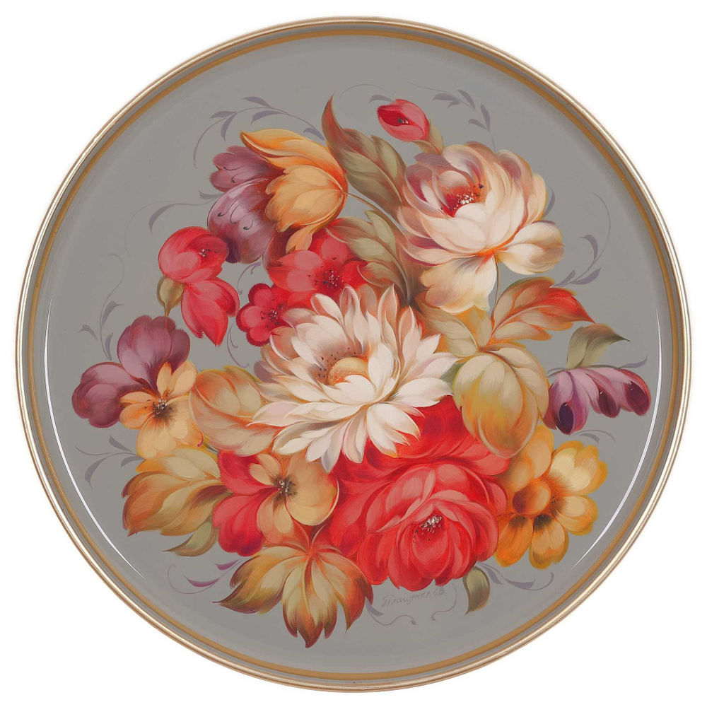 Жостовский поднос декоративный, размер 37 см (A14), металлический