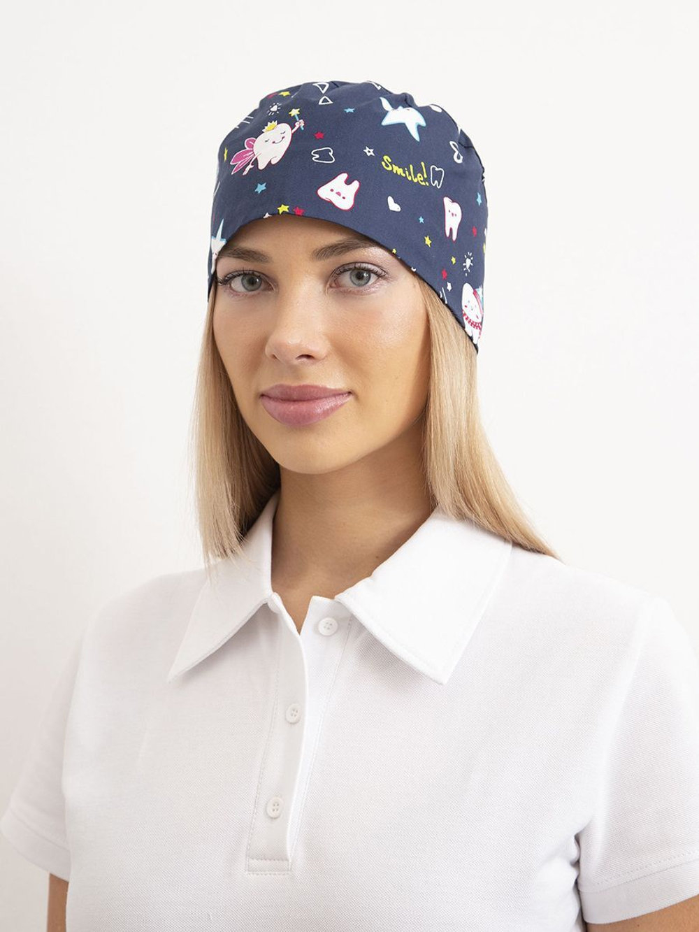 Шапочка медицинская, принт "Зубная фея", синий