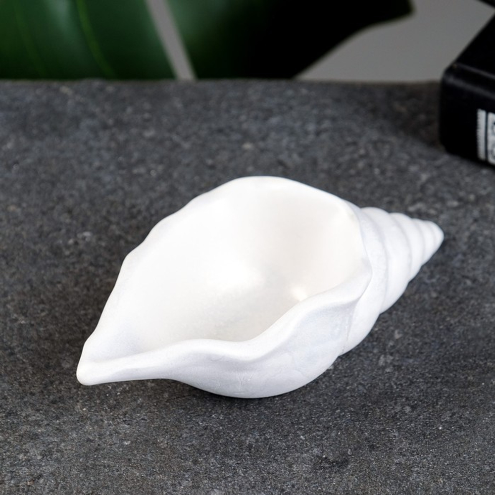 Фигурное кашпо для цветов «Ракушка», 60 мл, 13×6×3 см, гипс, белое