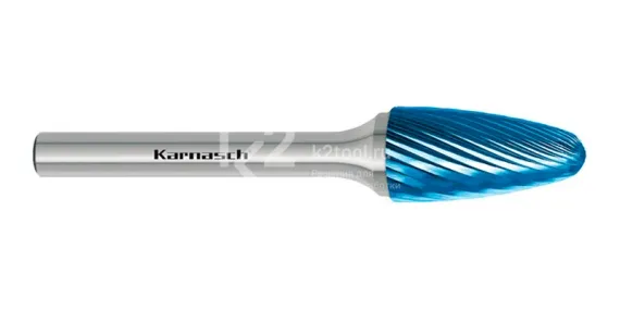 Борфреза твердосплавная Karnasch форма F, 3х8х3х38 мм, насечка HP-2, покрытие Blue-Tec, арт. 11.5050-015