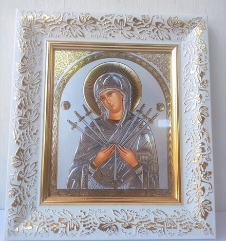 Икона 25х22 Семистрельная ПБ (серебро), белый багет (Паняв)