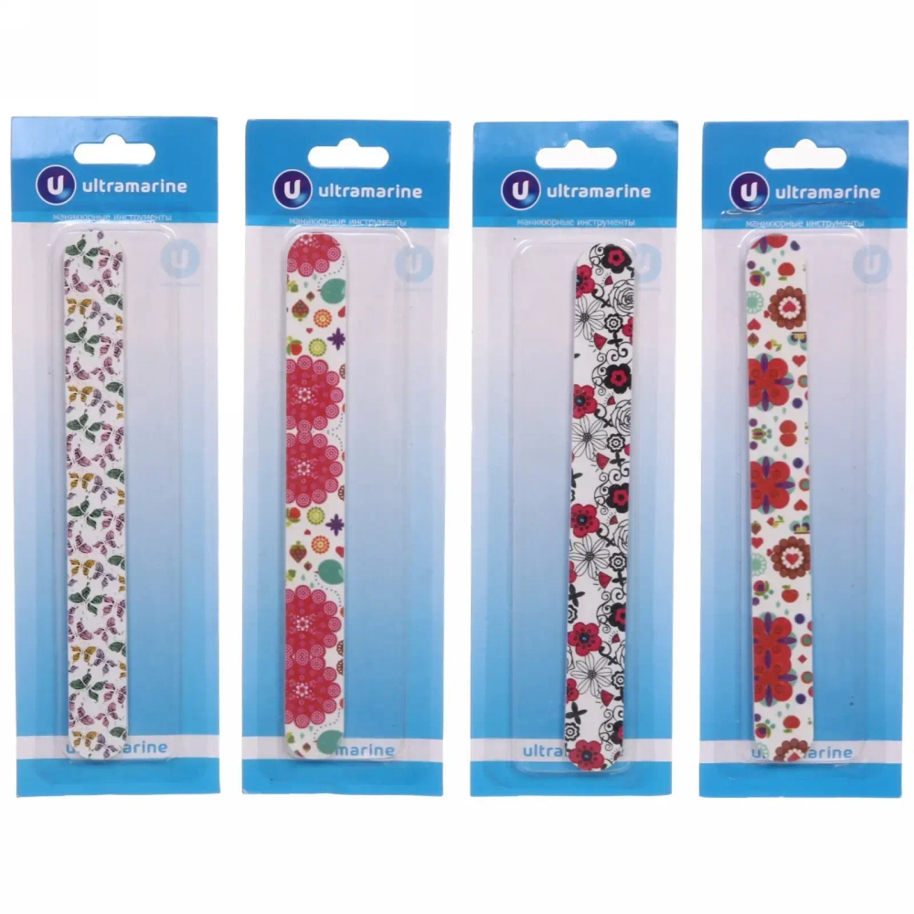 Пилка для ногтей наждачная на блистере «Ultramarine», рисунок сердечки, бабочки и цветы, цвет микс, 18см