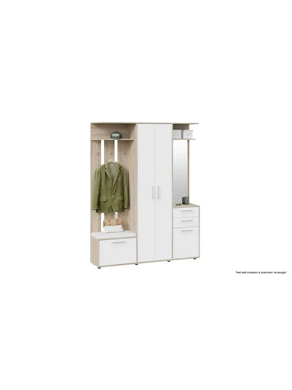 Прихожая с зеркалом Дуб Сонома 160х36х205