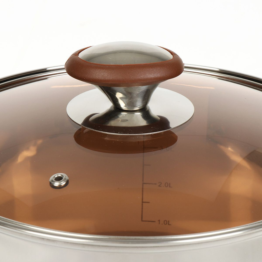 Кастрюля нерж, 5 л, крышка стекло, Daniks, Веллингтон, GS-01415-22CA, индукц