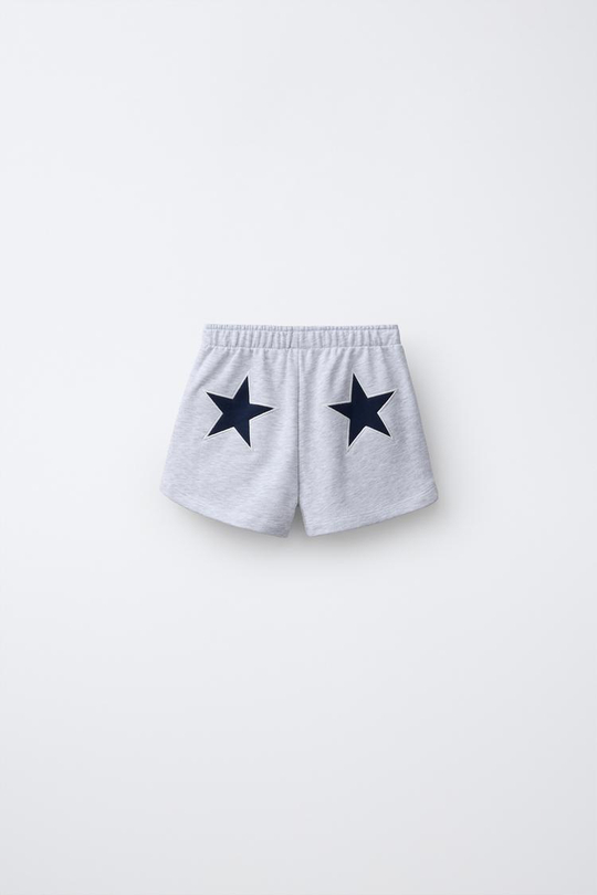 ZARA ШОРТЫ ИЗ МЯГКОЙ ТКАНИ С НАШИВКОЙ «ЗВЕЗДА», СЕРЫЙ МЕЛАНЖ