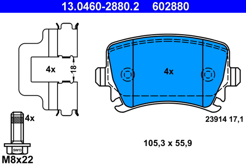 ATE - 13046028802-ATE - Brake Pad Set, disc brake