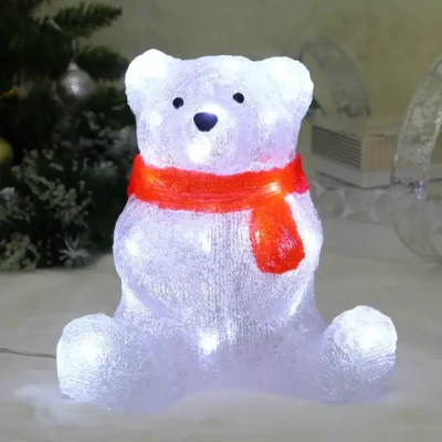 Фигура светодиодная «Мишка в шарфике» 27*20*25 см, 30 ламп LED, авторежим, 220V, Белый
