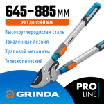 GRINDA TX-980, 645 - 885 мм, высокоуглеродистая сталь, закаленные лезвия, храповый механизм, телескопический, плоскостной сучкорез, PROLine (424515)