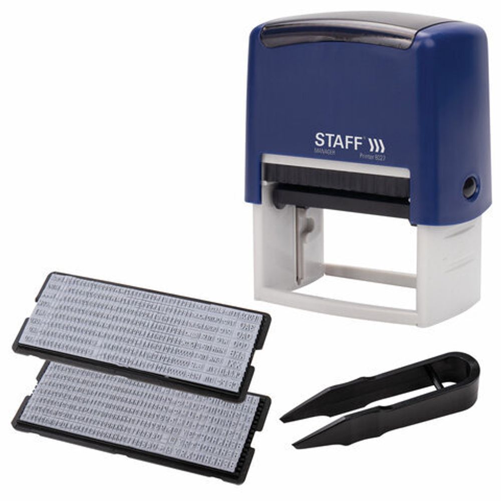 Штамп самонаборный 8-строчный STAFF, оттиск 60х40 мм, "Printer 8027", КАССЫ В КОМПЛЕКТЕ, 237430
