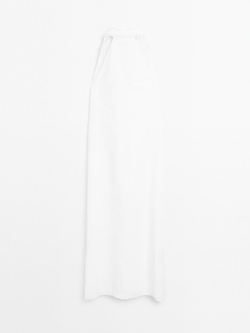 Massimo Dutti Длинное платье клеш с V-образным вырезом, белый