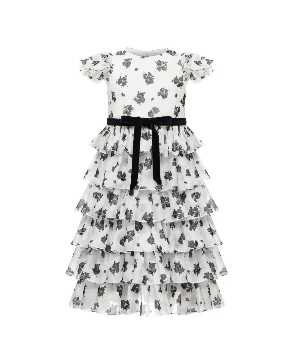 Ava, платье детское из молочного шифона с цветочным принтом, с бантом