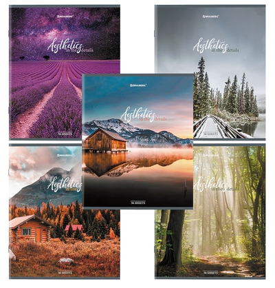 Тетрадь А5 96л. клетка "Nature" скоба, глянцевая ламинация, микс (BRAUBERG)