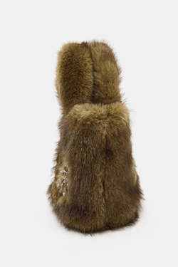 ZARA СУМКА ИЗ ИСКУССТВЕННОГО МЕХА С БЛЕСТКАМИ, ЗЕЛЕНЫЙ