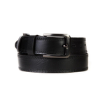 Мужской чёрный ремень из натуральной кожи Doublecity RD40-25-08 гладкий с отделочной строчкой и металлической пряжкой