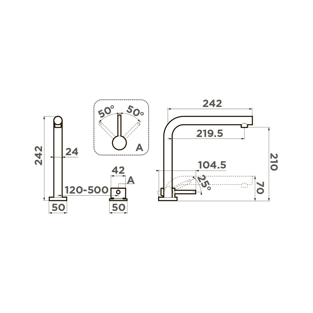 Смеситель для кухни  Omoikiri Nara-BN латунь/нержавеющая сталь