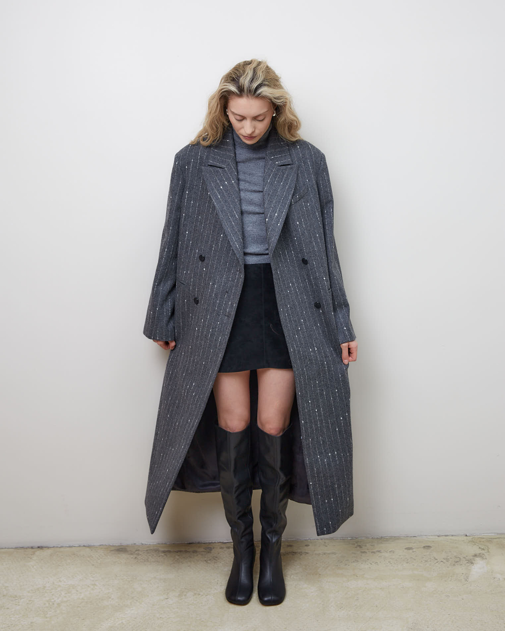 Пальто с дополнительными петлями из шерсти Стелла Маккартни полоска серый