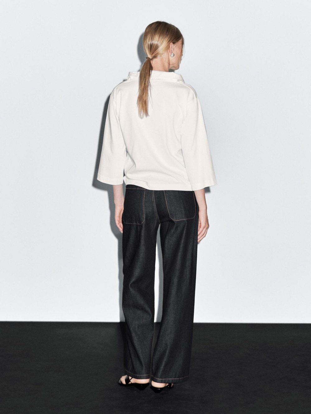 Massimo Dutti Джинсы из 100% хлопка с широкими штанинами и средней посадкой, темно-серый