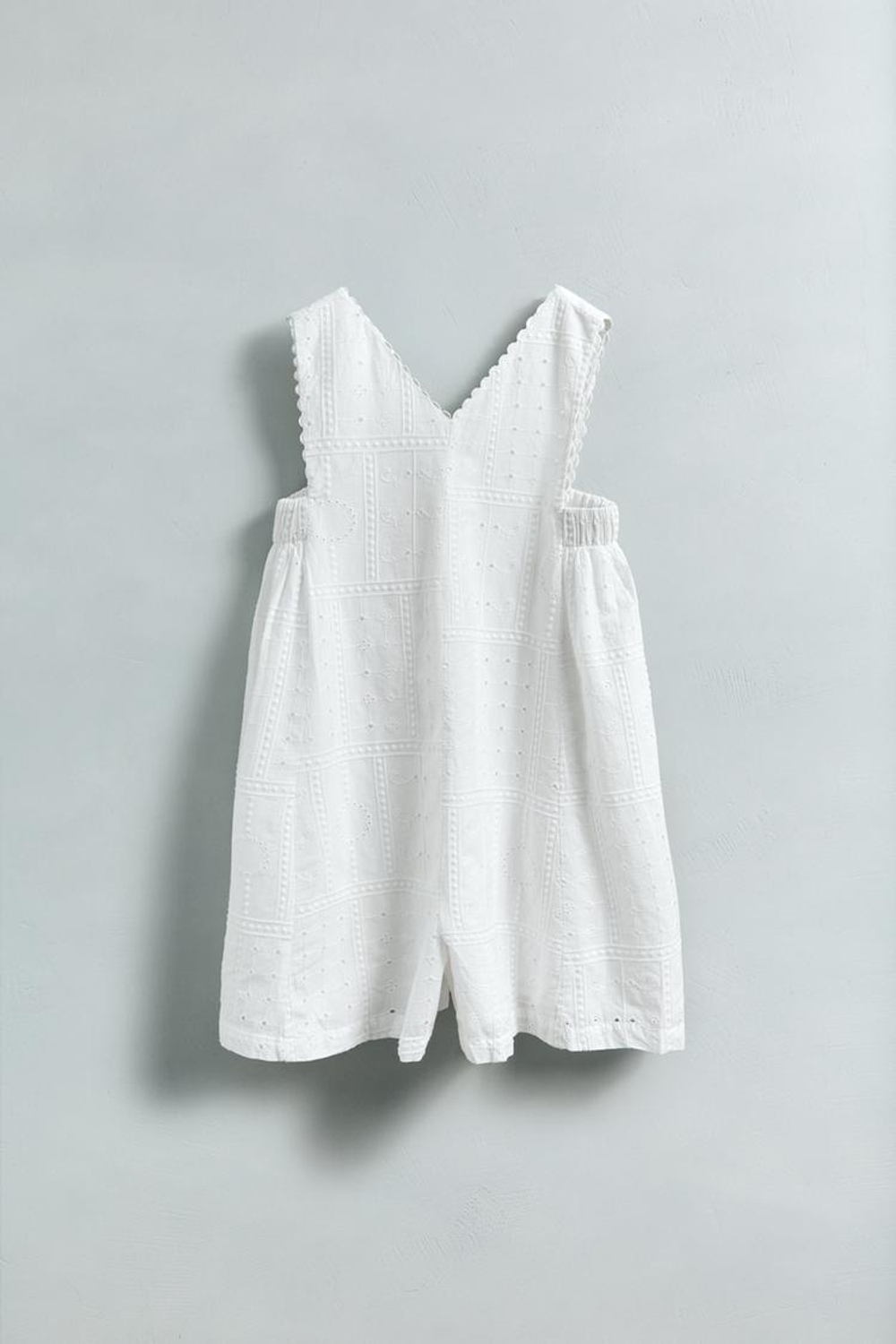 ZARA КОМБИНЕЗОН С АЖУРНОЙ ВЫШИВКОЙ, ЖЕЛТОВАТО-БЕЛЫЙ