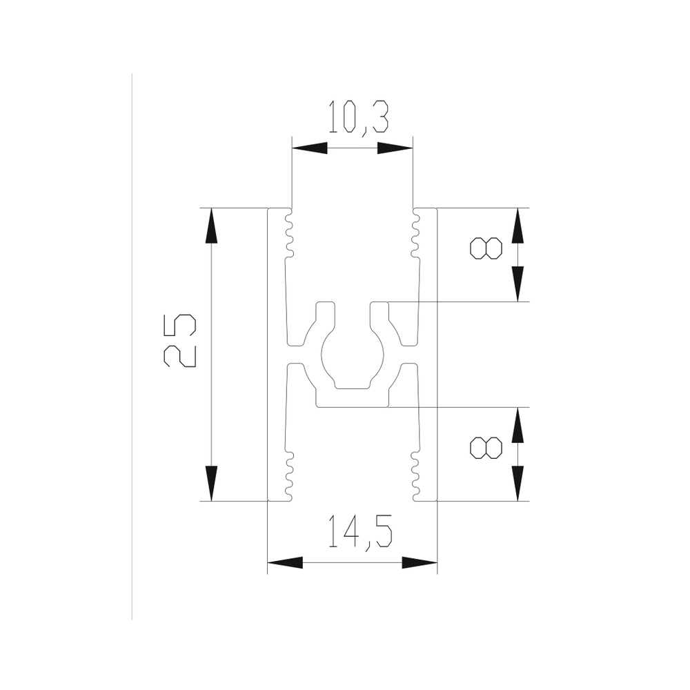 СТАНДАРТ Рамка средняя двери - центральный ригель (5,40 м) черный матовый (RAL) (AS0640) Aristo