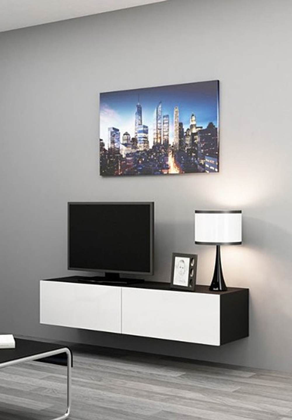 ТВ-тумба Виго малая МДФ Белый DM635-6 / Черный 0190 140*42*30 см, Белый, Черный   Фиеста