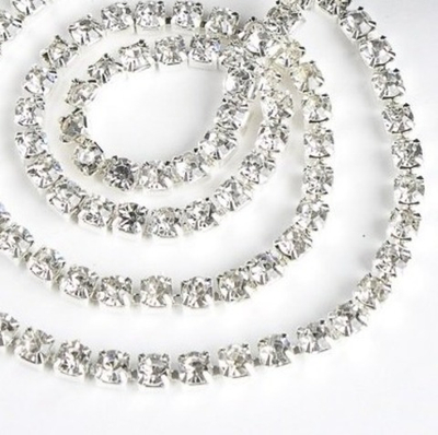 Цепь со стразами, ss16, ш. 4 мм, серебро в серебряной оправе