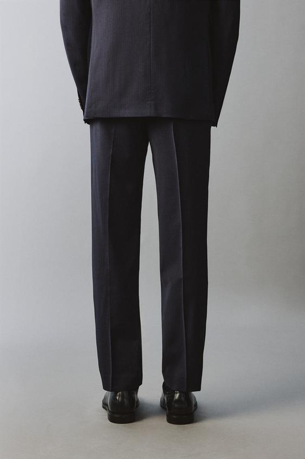 ZARA КОСТЮМНЫЕ БРЮКИ В ТОНКУЮ ПОЛОСКУ ИЗ 100% ШЕРСТИ, МОРСКОЙ СИНИЙ