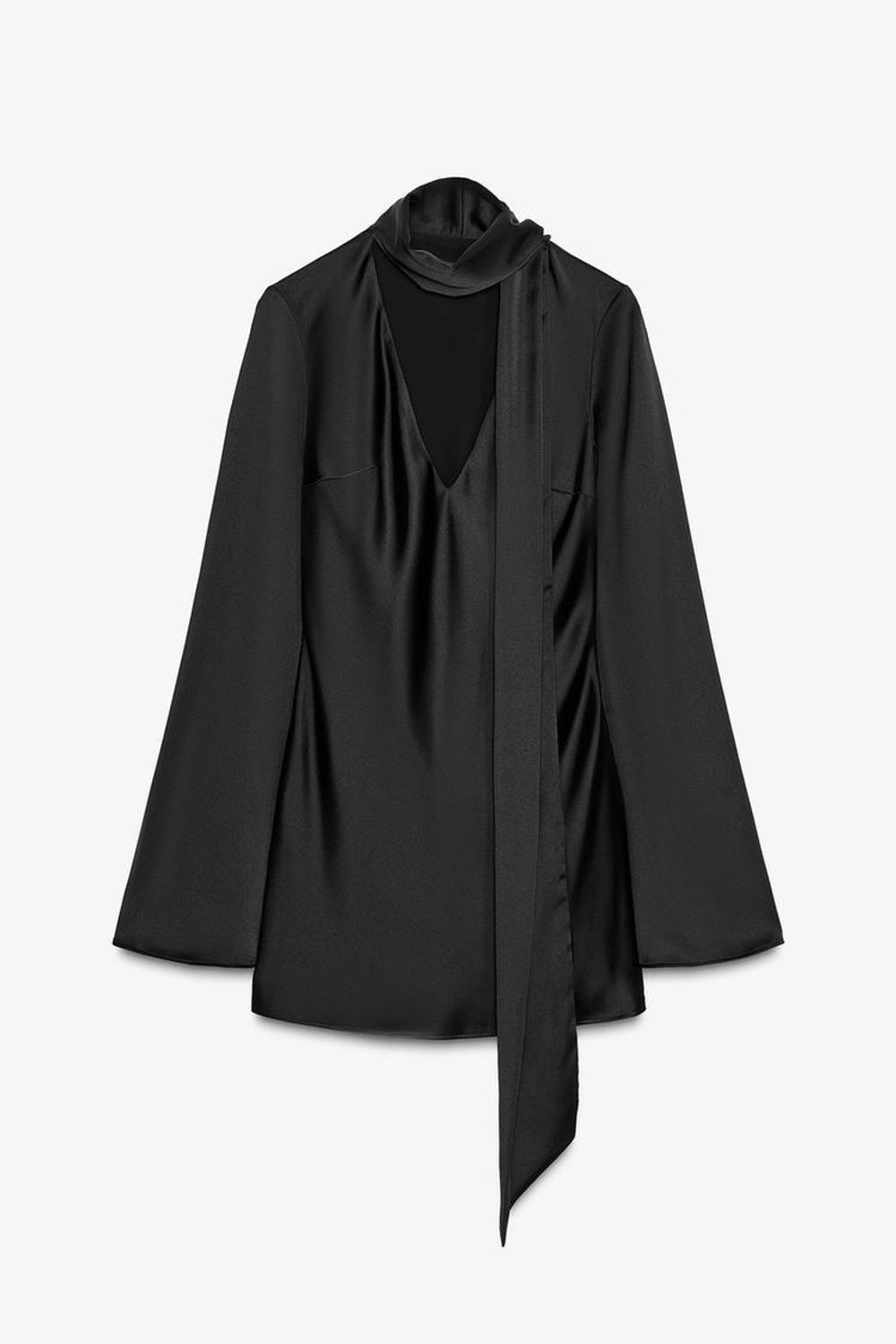 ZARA АТЛАСНОЕ ПЛАТЬЕ С ШАРФОМ, ЧЕРНЫЙ