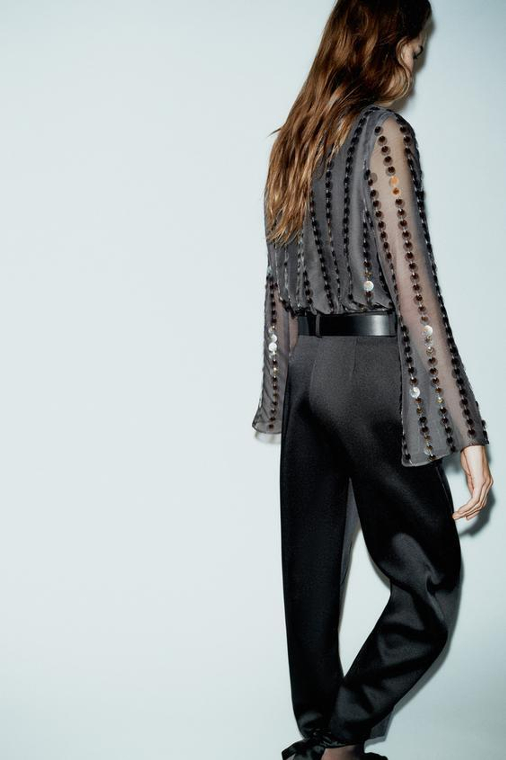 ZARA АТЛАСНЫЕ БРЮКИ BARREL С РЕМНЕМ, ЧЕРНЫЙ