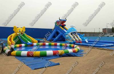 Надувной наземный аквапарк «Морской слон» 19*14*5 м, размер бассейна 14*14*0.8 м