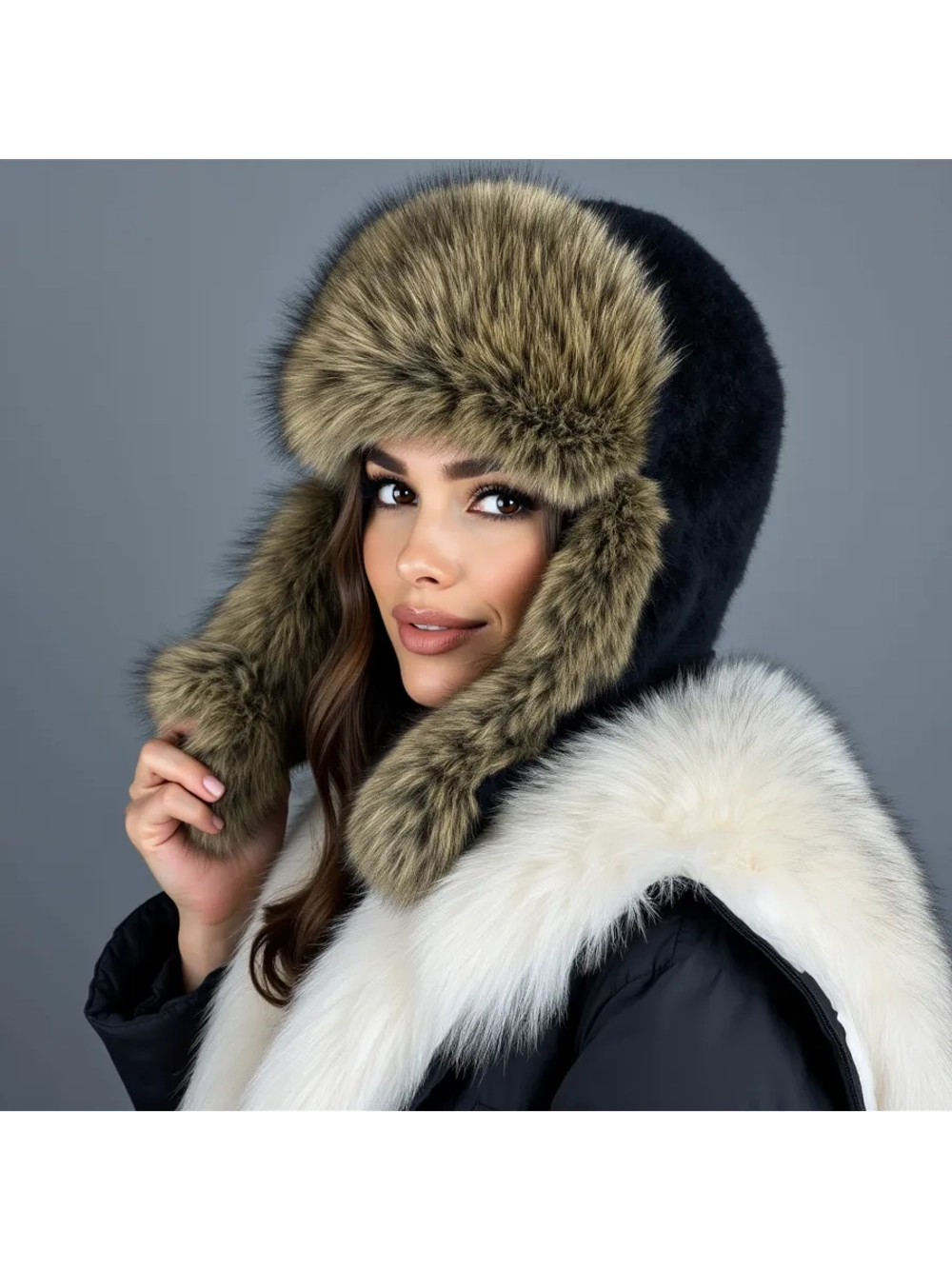 шапка ушанка зимняя меховая с флисом теплая стильная