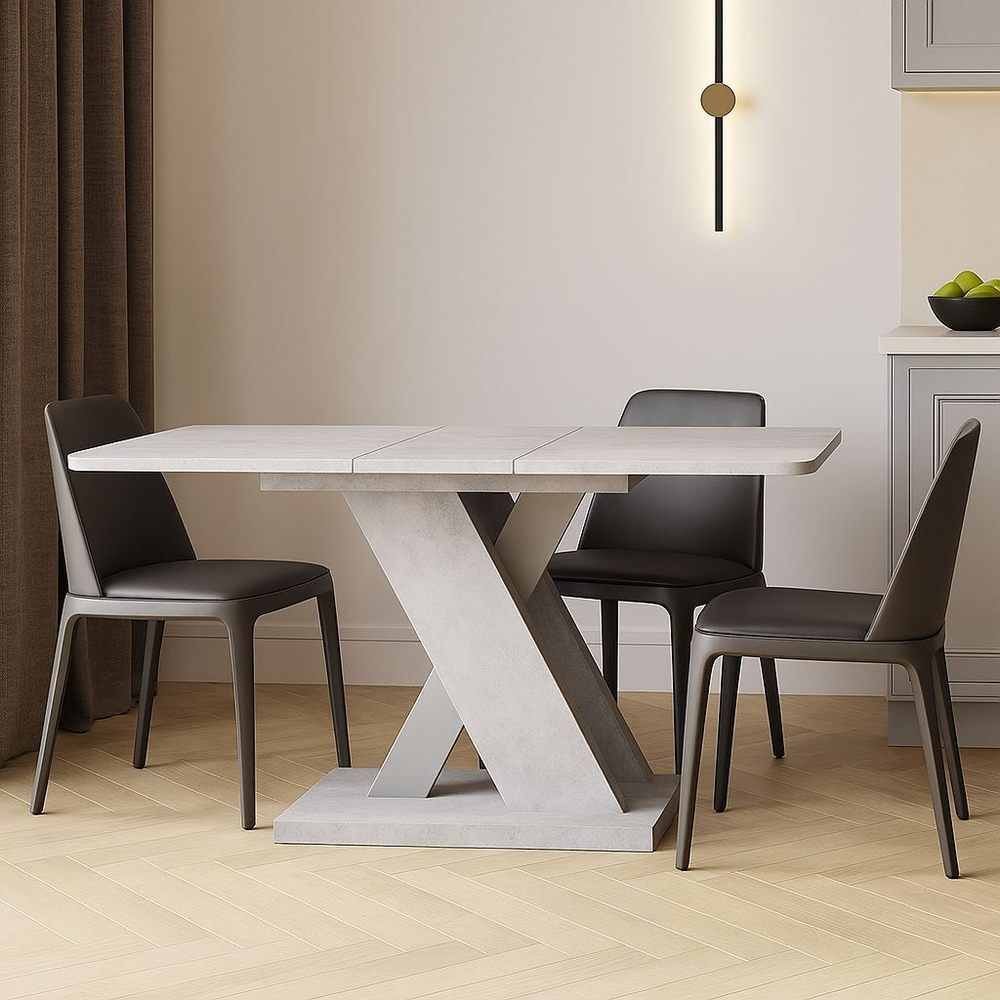 Раздвижной кухонный стол Флоренция 136 80 75 см обеденный стол прямоугольный, современный дизайн, цвет Цемент/Титан