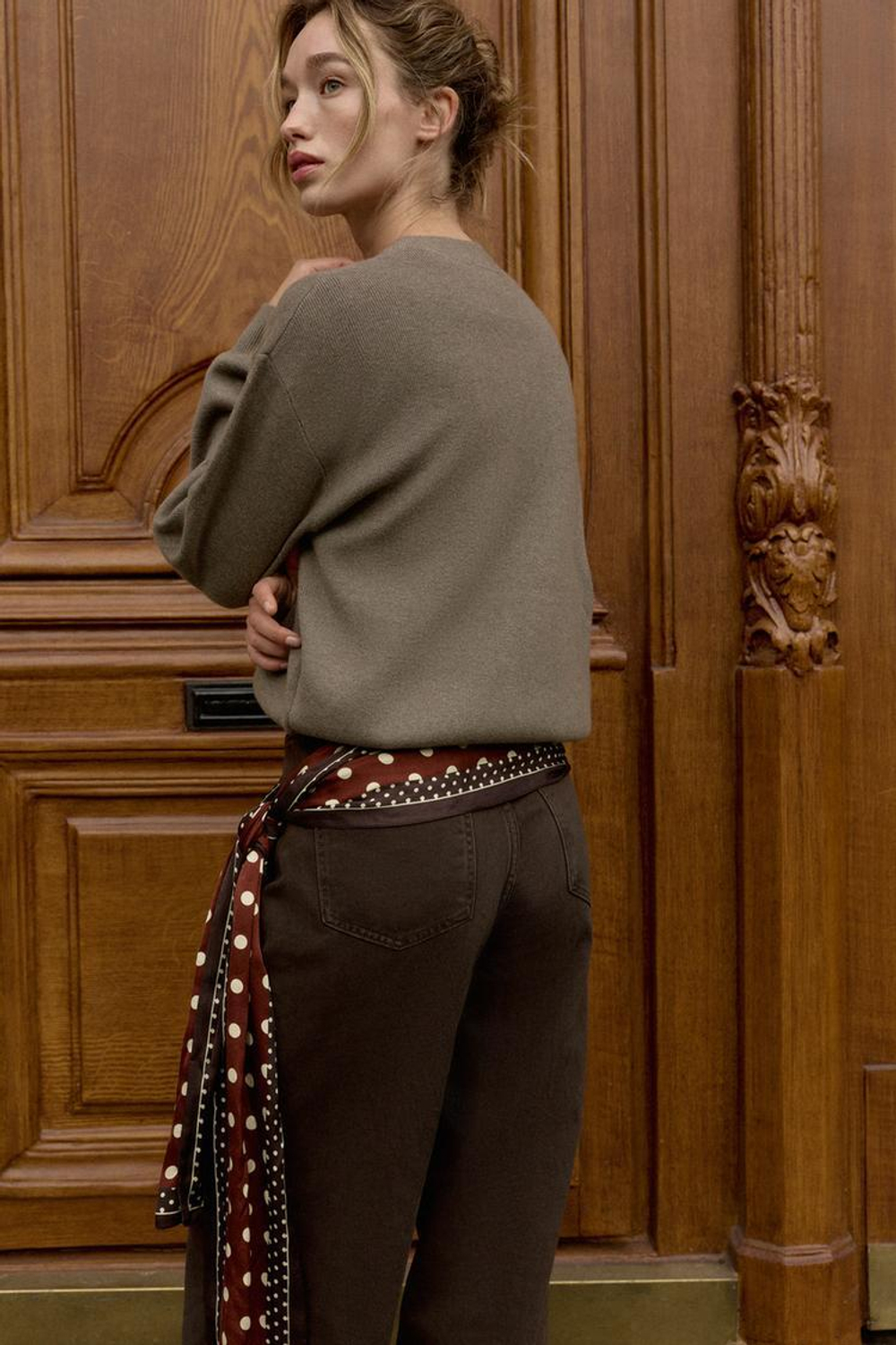 ZARA ОДНОТОННЫЙ СВИТЕР, НЕЙТРАЛЬНЫЙ РОЗОВО-СЕРЫЙ