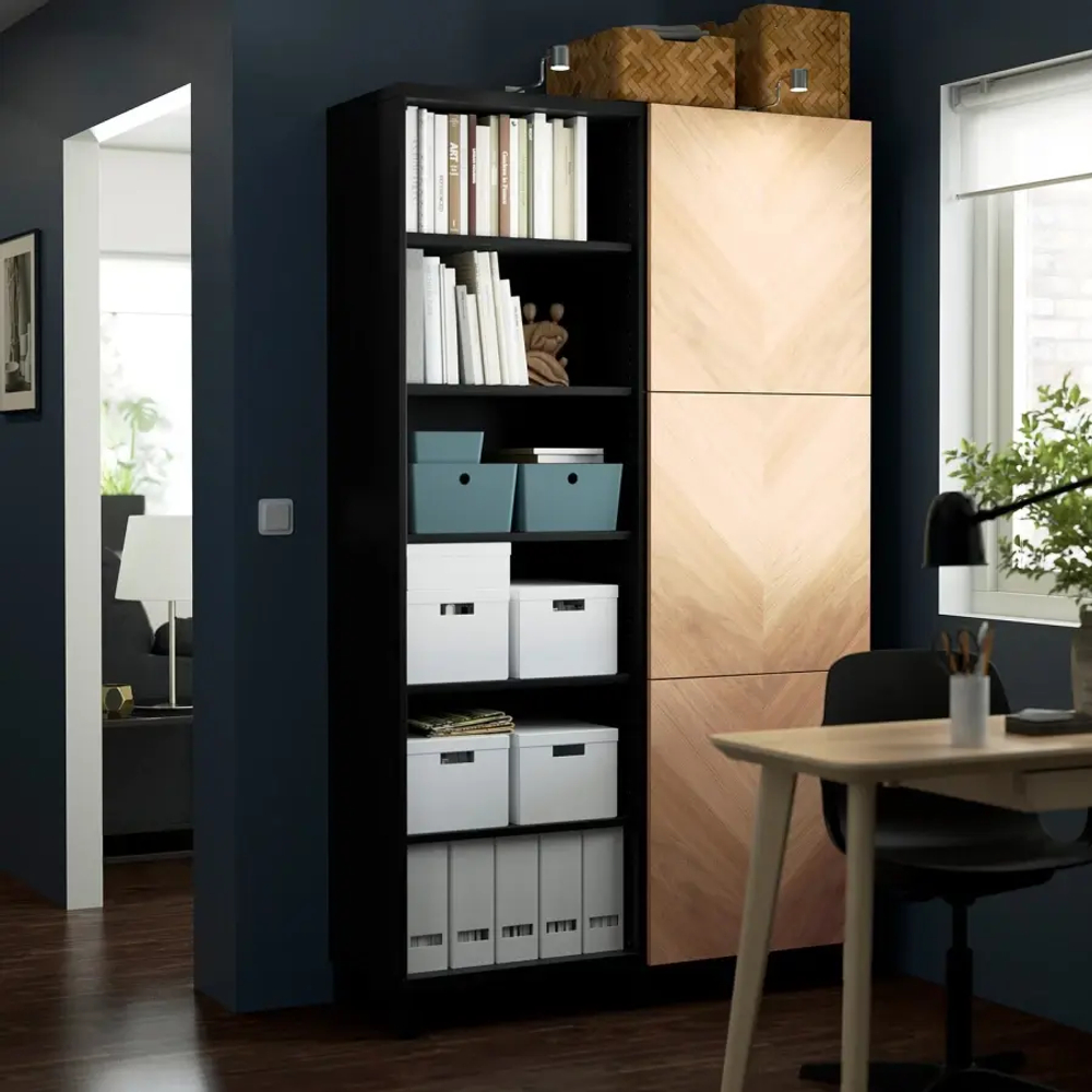 Книжный шкаф с дверцей - IKEA BESTÅ/BESTA, 120x42x202 см, черный, Беста/Бесто ИКЕА