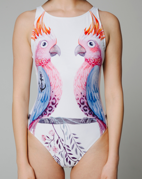 Купальник слитный Попугаи Белые