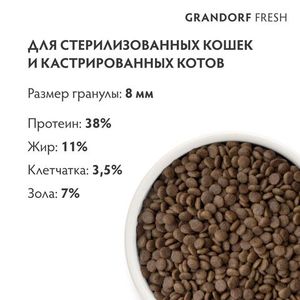 Уценка! Повр.упак. / Сухой корм GRANDORF Fresh Cat STERILISED Lamb&Sweet Potato для стерилизованных кошек из свежего мяса ягненка с бататом