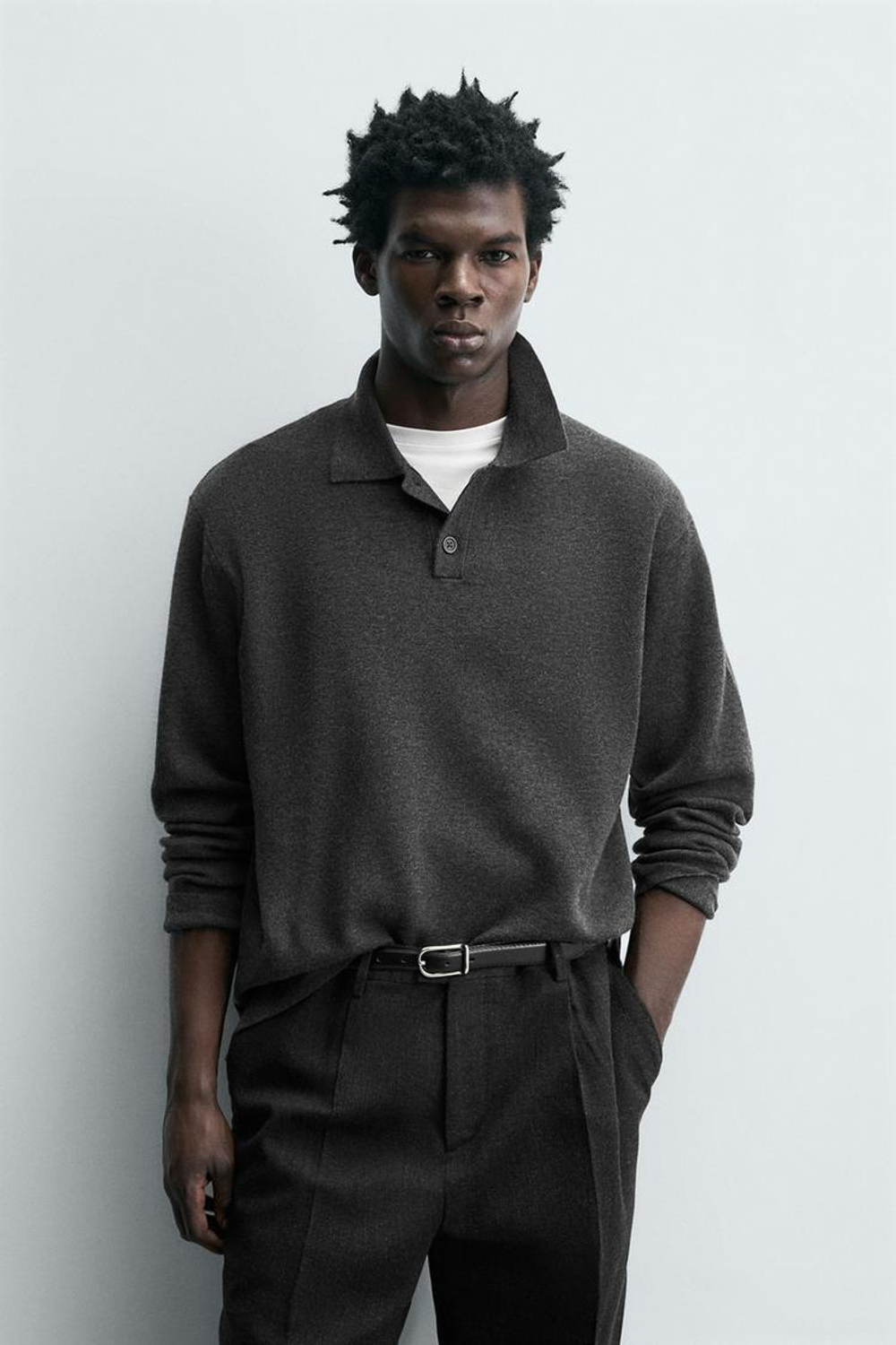 ZARA МЯГКОЕ ТРИКОТАЖНОЕ ПОЛО, АНТРАЦИТОВО-СЕРЫЙ