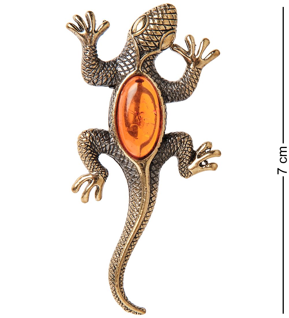 AM-1895 Брошь «Ящерица» (латунь, янтарь)