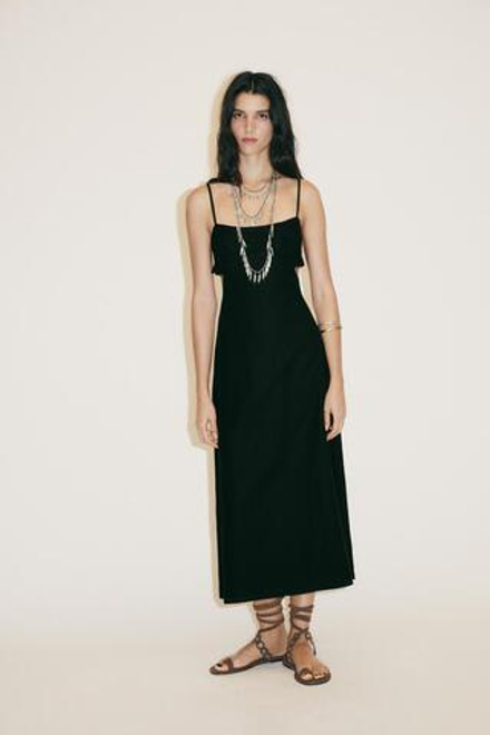ZARA ПЛАТЬЕ С ВЫШИВКОЙ И ВЫРЕЗАМИ, ЧЕРНЫЙ