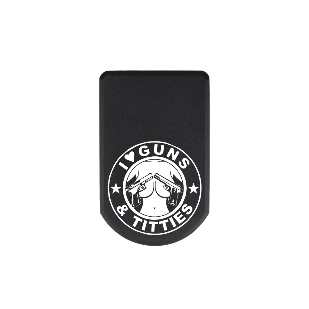 Пятка +3 патрона для магазинов Grand Power, ПЛК, CZ, Tanfoglio с гравировкой Люблю пушки