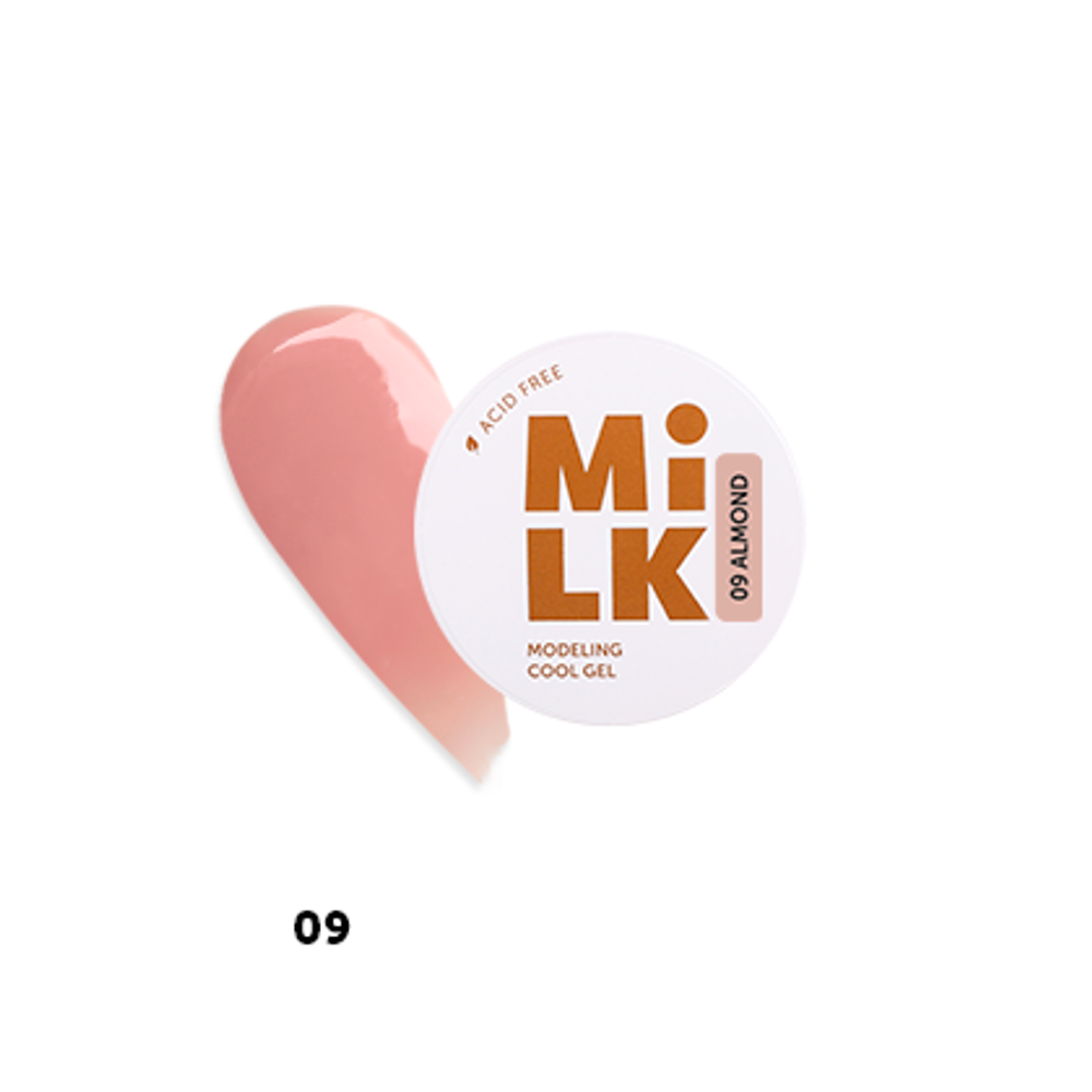 Бескислотный холодный гель для моделирования и укрепления Milk Modeling cool gel 09 Almond 15г