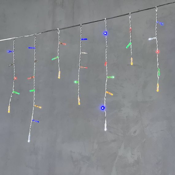 Светодиодная бахрома с колпачком 4,9 x 0,5 м разноцветная с мерцанием белого диода 220В, 200 LED, провод прозрачный ПВХ, IP65 (PIL200BLWCAP-10-2M)