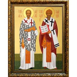 Икона Святителей Николая Чудотворца и Спиридона Тримифунтского на холсте