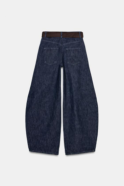 ZARA ДЖИНСЫ ZW COLLECTION BARREL С РЕМНЕМ, СИНИЙ